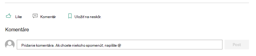 Časť Komentáre na stránke SharePointu umožňuje čitateľom odoslať autorovi pripomienky.