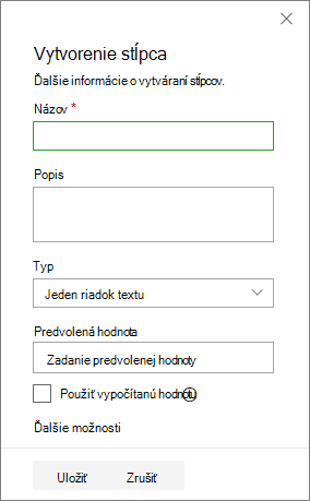 Panel Vytvorenie stĺpca