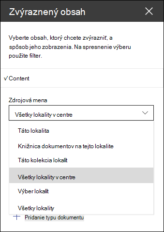 Zvýraznený obsah webovej časti s nástrojmi