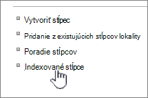 Prepojenie Indexované stĺpce na stránke nastavení zoznamu alebo knižnice