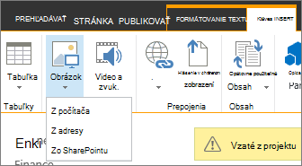Tlačidlo Vložiť obrázok a ponuka s možnosťami zdroja nachádzajúca sa pod tlačidlom.