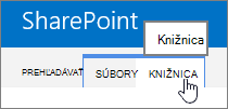 Karty Knižnica a Prehľadávať na páse s nástrojmi