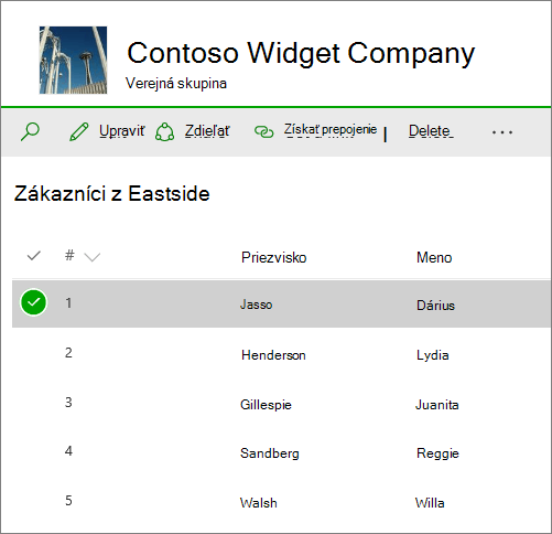Zoznam v SharePointe Online
