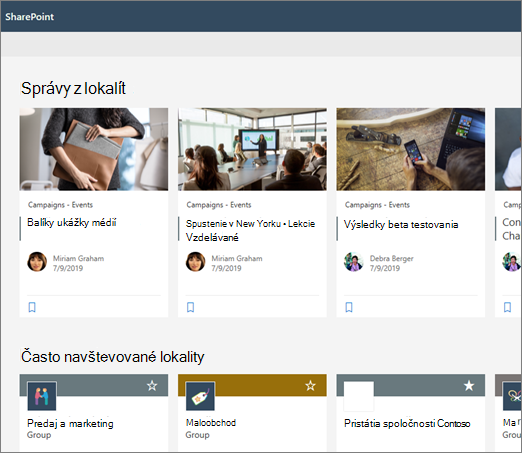 Novinky na úvodnej stránke SharePointu