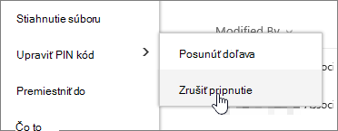 Zvýraznenie súboru so zvýraznenou položkou Upraviť PIN a Zrušiť pripnutie