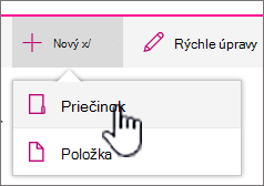 Rozbaľovacia ponuka + Nové so zvýrazneným priečinkom