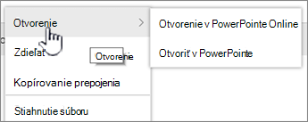 Ponuka Súbor so zvýraznenou položkou Otvoriť