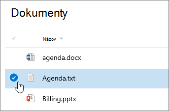 Zvýraznený dokument s kurzorom nad začiarkavacím políčkom