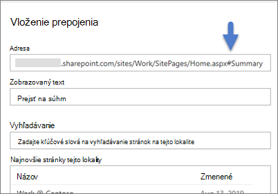 Príklad prepojenia so záložkou