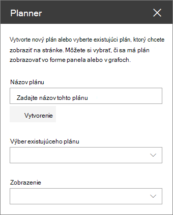 Nástroje webovej časti Plannera