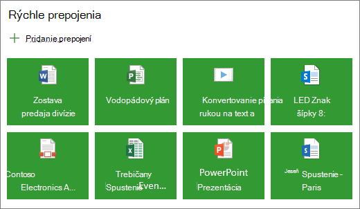 Rýchle prepojenia v rozložení dlaždíc