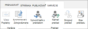 Snímka obrazovky s kartou variácií z cieľovej lokality. Karta obsahuje dve skupiny, variáciu a preklad