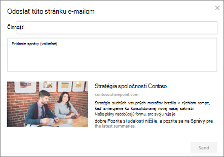 Dialógové okno Odoslať e-mailom