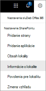 Ponuka Nastavenie s vybratou položkou Informácie o lokalite
