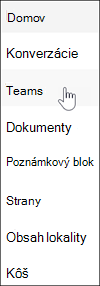 Prepojenie Microsoft Teams na navigácii tímovej lokality SharePoint