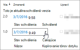 Dialógové tlačidlo rozbaľovacieho zoznamu Verzia