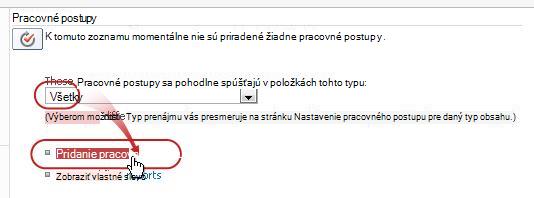 Stránka Pridať pracovný postup so všetkými typmi obsahu a vyvolaným tlačidlom Pridať pracovný postup