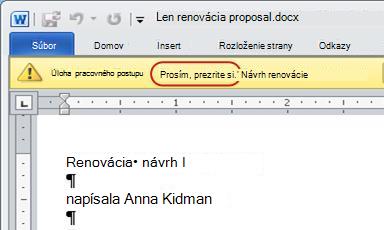 Text Schváľte dokument na paneli hlásení v položke