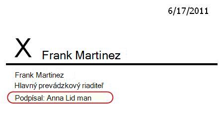 Riadok pre podpis s odlišným podpisovateľom