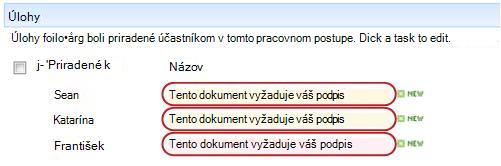 Identifikácia textu v názve úlohy na stránke stavu pracovného postupu