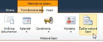Kliknutie na položku Ďalšie webové časti