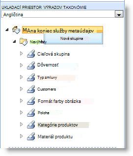 Pomocou ponuky môžete vytvoriť nové skupiny.