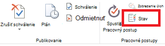 Pás s nástrojmi s tlačidlom stavu schválenia