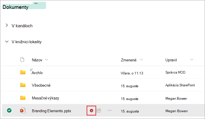 Vedľa súboru, ktorý ste vzali z projektu, sa zobrazí symbol.