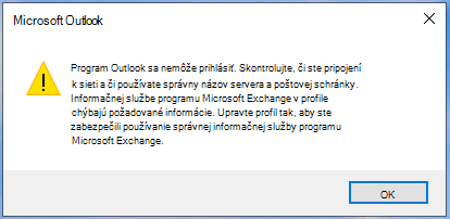 Outlook sa nemôže prihlásiť.