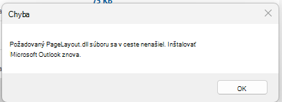 Snímka obrazovky s chybovým hlásením. Požadovaný súbor PageLayout.dll sa nedá nájsť