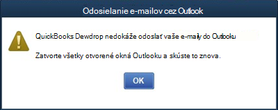 Chyba aplikácie Quickbooks Desktop nedokáže odoslať e-mail v Outlooku