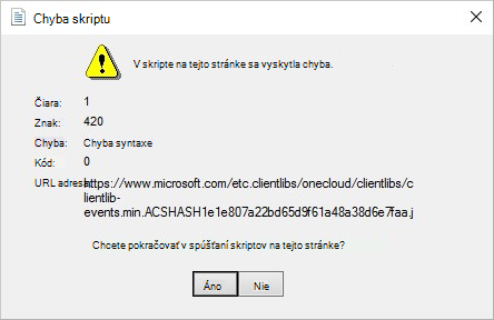 Snímka obrazovky s chybovým hlásením V skripte na tejto stránke sa vyskytla chyba.