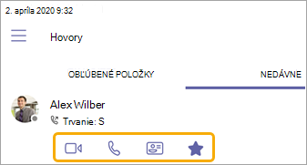 Pridanie obľúbených položiek z nedávnej obrazovky