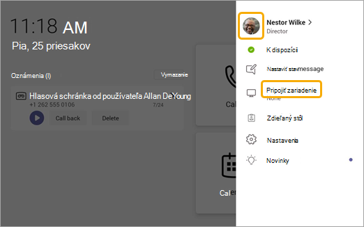 Možnosť Pripojiť zariadenie