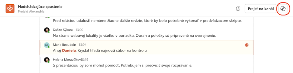 Prístup k funkcii Copilot z imerzného zobrazenia kanálov