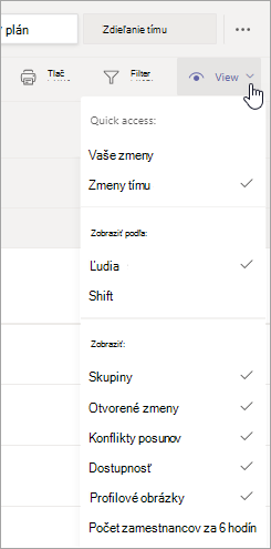 Prispôsobte zobrazenie plánu v aplikácii Zmeny pomocou možností v ponuke Zobraziť.
