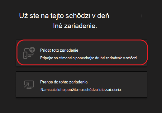 Tlačidlá na pridanie tohto zariadenia alebo prenos do tohto zariadenia