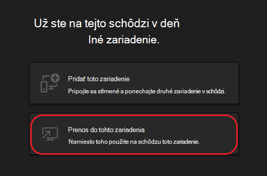 Tlačidlá na pridanie tohto zariadenia alebo prenos do tohto zariadenia