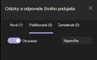 Prepínač je nastavený na položku Otvoriť