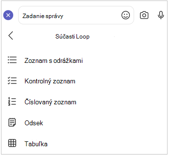 Mobilná ponuka komponentov Loop