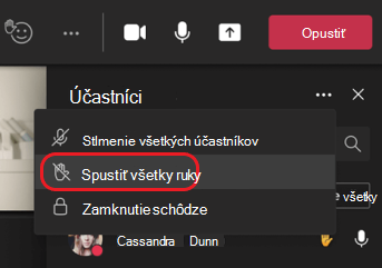 Možnosť ponuky Znížiť všetky ruky
