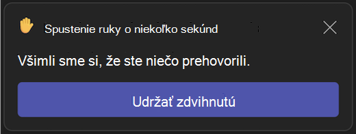 Používateľské rozhranie automatického spustenia zdvihnutej ruky