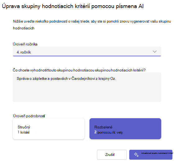 Úprava skupiny hodnotiacich kritérií pomocou umelej inteligencie