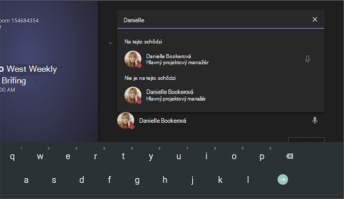 Obrazovka aplikácie Teams Room na obrazovke Androidu