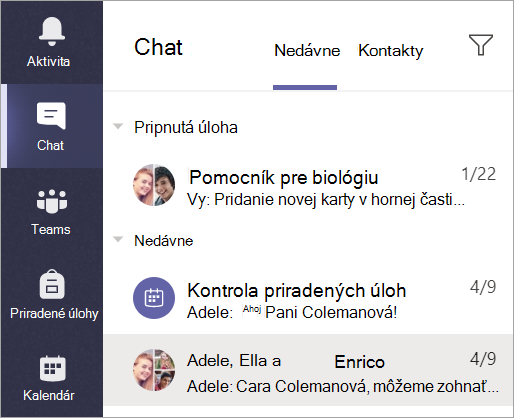 Na paneli aplikácie vyberte položku Konverzácia.