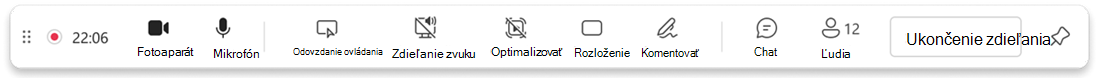 Snímka obrazovky s panelom s nástrojmi pre prezentujúceho.