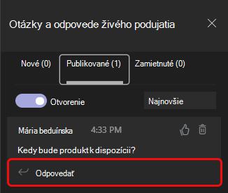 Druhá karta Publikované je