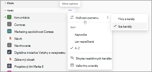Snímka obrazovky s jednoduchou spoluprácou, plochým zoznamom a filtrom