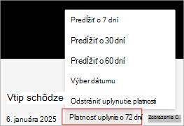 Snímka obrazovky so zvýraznením spôsobu predĺženia dátumu uplynutia platnosti záznamu v Microsoft Stream.