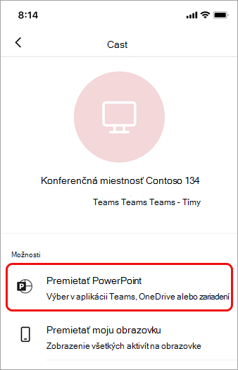 Ťuknite na položku Premietanie PowerPointu